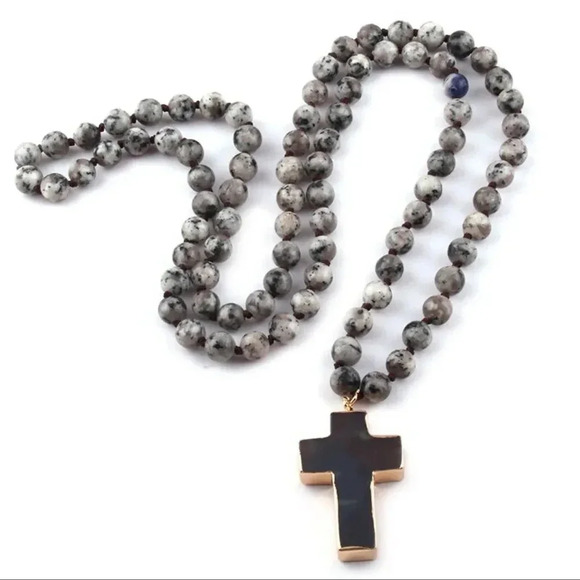 Natural Stones Howlite Cross Pendant Necklace - Picture 6 of 17